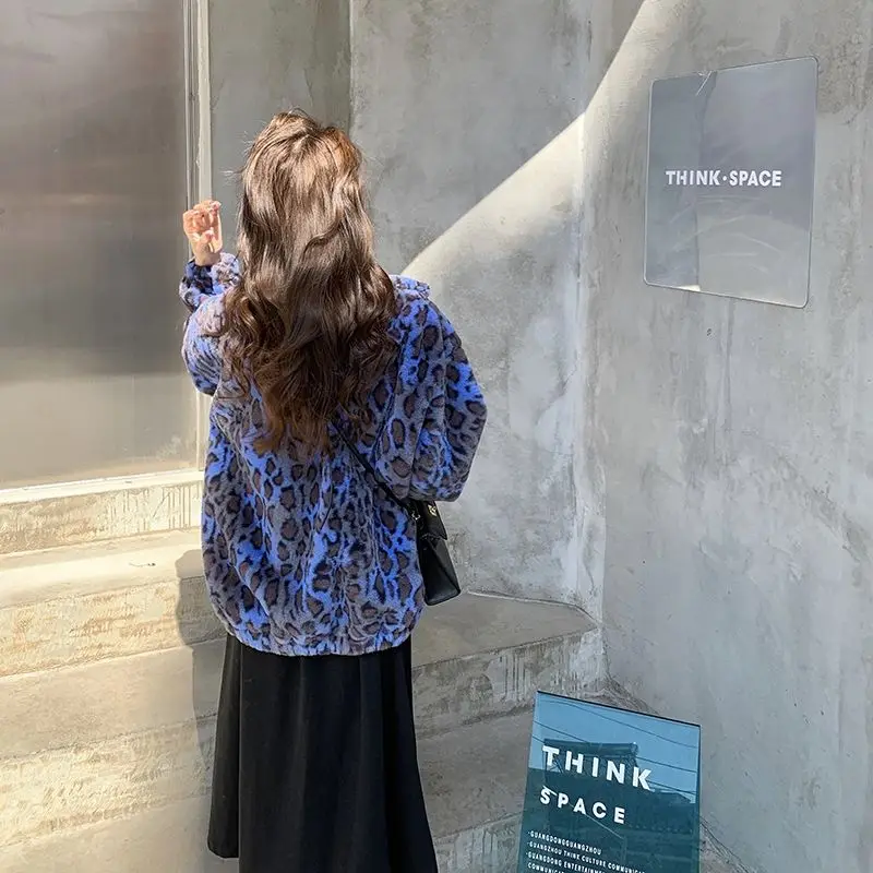 Imitation fur coat leopard lamb wool women's short cardigan loose fashion new warm jacket Plush coat in winter