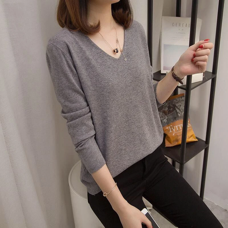 shintimes Thin Fall Women Sweater 2022 Sexy V-Neck Knitted Long Sleeve Korean Style Autumn Womens Pullover Sweaters Pull Femme | Женская