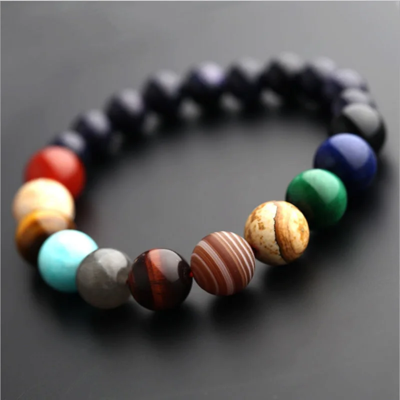 

Natural Stone Galaxy Beads Bracelet Universe Eight Planets Solar System Guardian Star Bangle Bracelet for Women Men Jewelry Gift