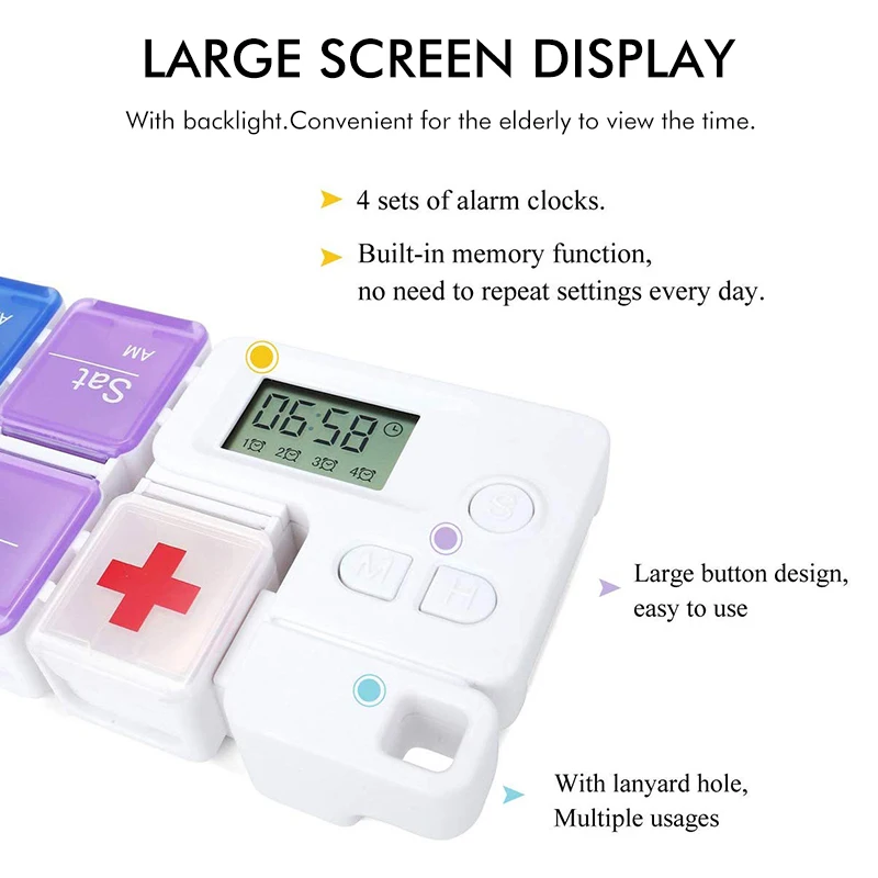 

Weekly Mini Portable Pill Reminder Drug Alarm Timer Electronic Box Organizer LED Display Pill Box Splitters Small First Aid Kit