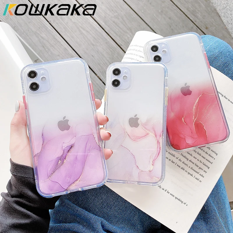 

Cute Gradient Marble Phone Case For iPhone 11 Pro Max 12 Mini SE 2020 X XR XS Max 7 8 Plus Clear Shiny Glitter Shockproof Coque