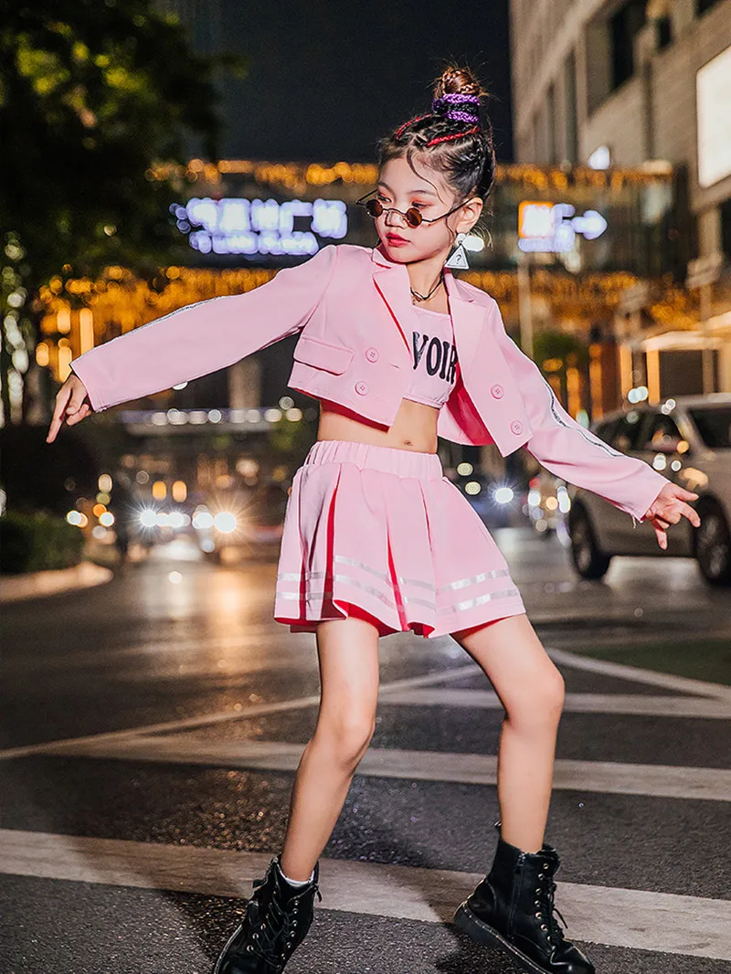 Женские модные розовые комплекты Детский костюм для джазовых танцев уличная