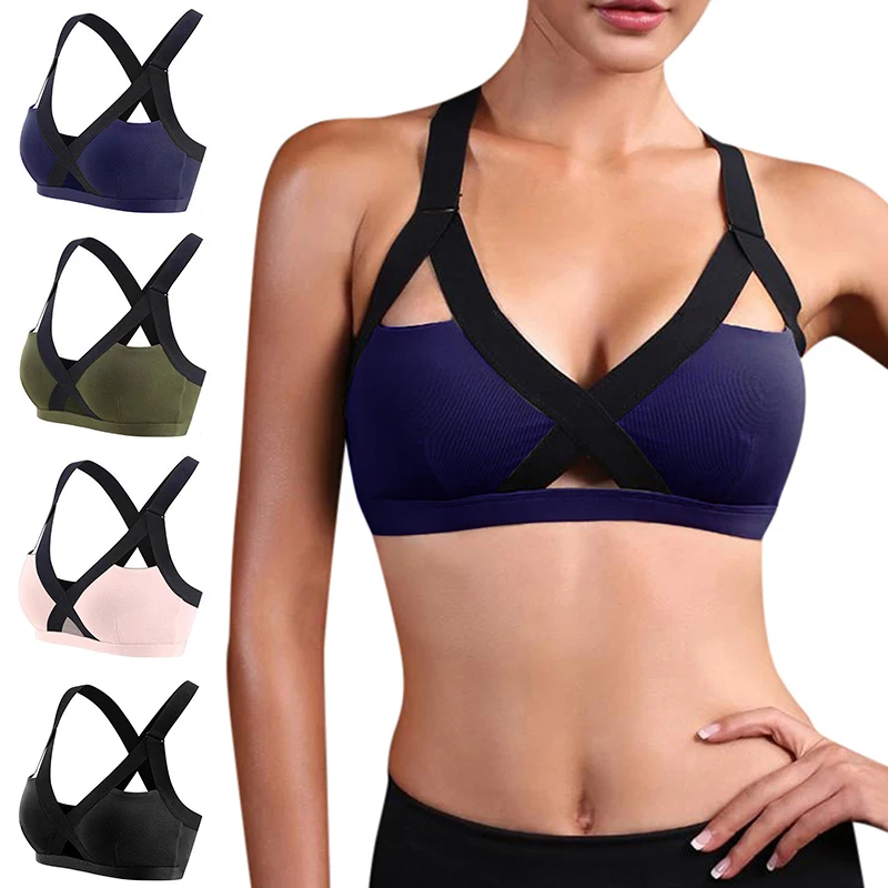 Women Bra Solid Color Sports Bras Front Cross Side Lace Bandage Lingerie Lady Fitness Gym Running Underwear soutien gorge femme