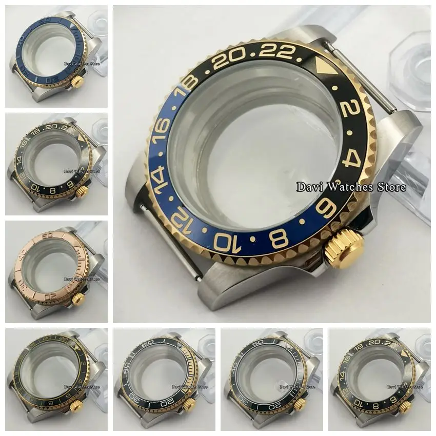 

New 40mm Silver Sapphire Glass Watch Case Rose Gold Bezel Fit NH35 NH35A NH36 Movement Seeing Through Backcover Case