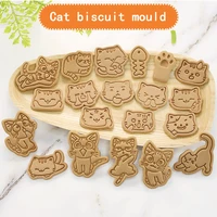 20pcs cats shape cookie cutters plastic 3d cartoon cat paws pressable biscuit mold cookie stamp kitchen baking pastry bakeware