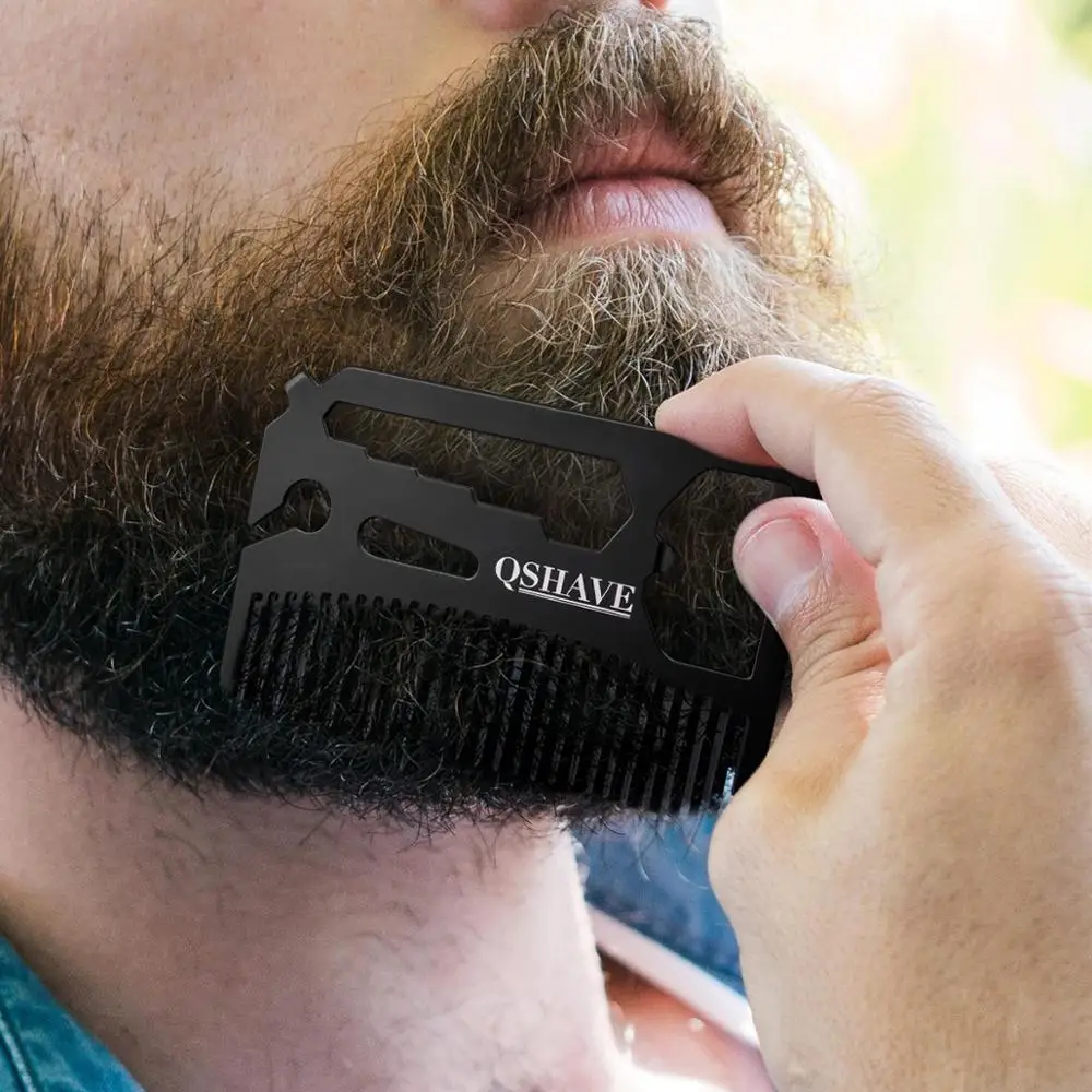 QSHAVE многофункциональная Расческа для бороды помещается в вашем кошельке(расческа, открывалка для бутылок, гаечный ключ, отвертка, лопасть ножа