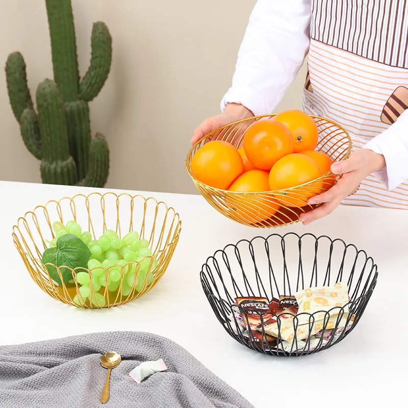 

Nordic Simple Modern Iron Fruit Basket Bowl Home Creative Snacks Bread Storage Basket Desktop Snacks Display Tray Ornaments