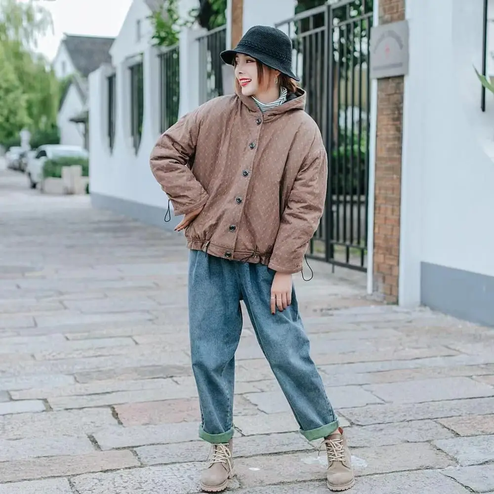 Осенняя Новинка хлопковая куртка с капюшоном и пряжкой в стиле ретро Свободная