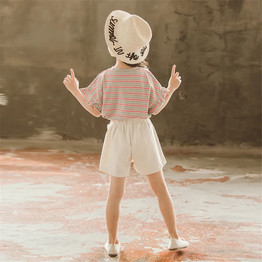 Комплект летней одежды для девочек топ с коротким рукавом и шорты повседневный