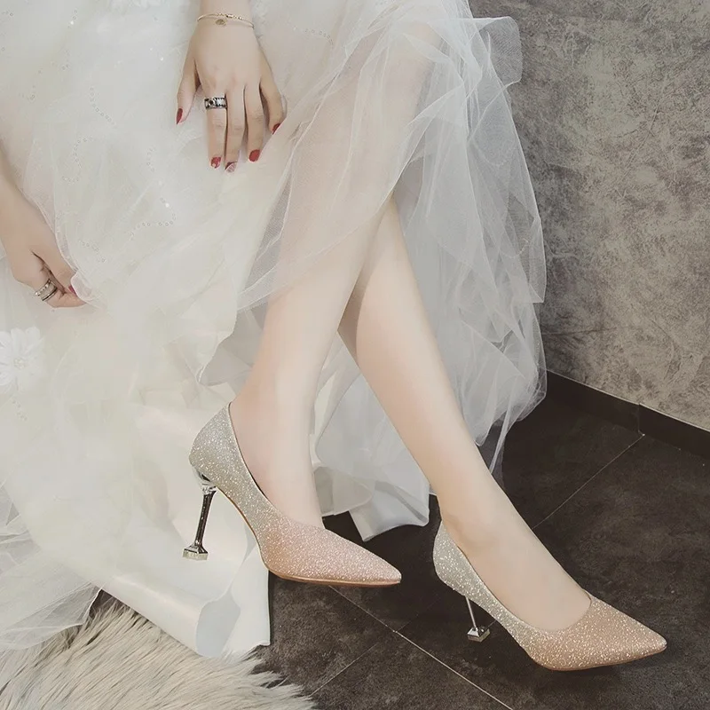 Женские брендовые туфли с блестками на высоком каблуке дизайнерские