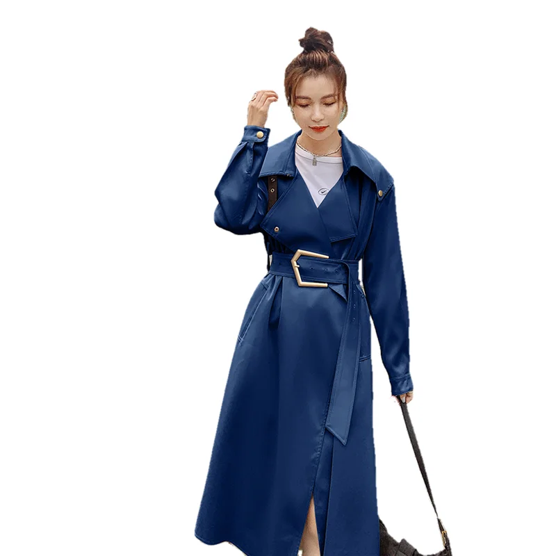 Women Trench Solid Khaki Long Trenchs Coat for Women New Spring Autumn Korean Loose Slim Belt Over The Knee Trench Coat