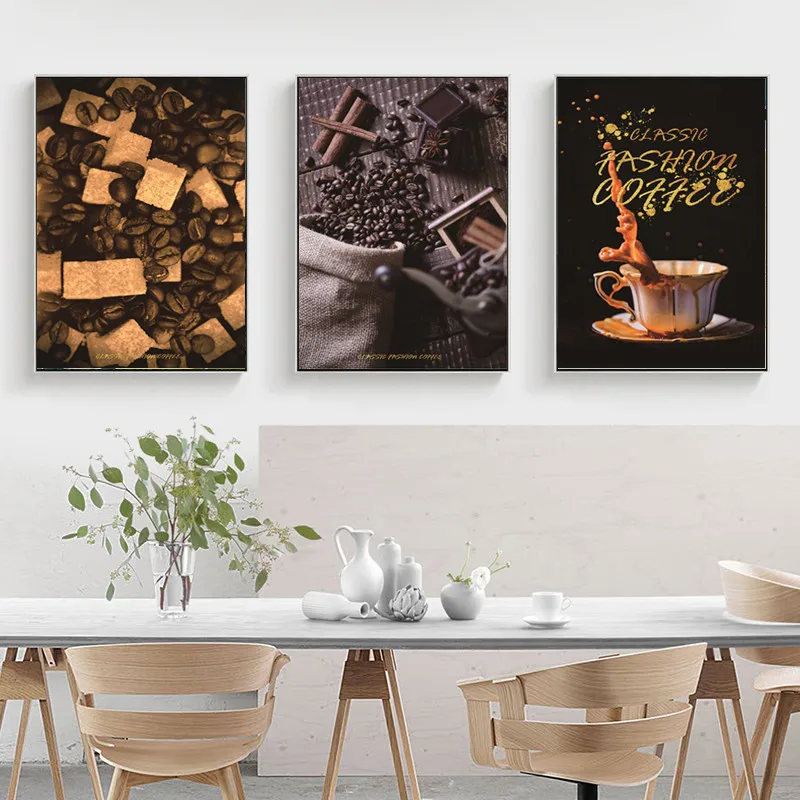 

Coffee Cup and Coffee Beans Black Poster Shop Coffee Shop Shop Decoration Canvas Painting Bedroom Living Room Wall Decoration