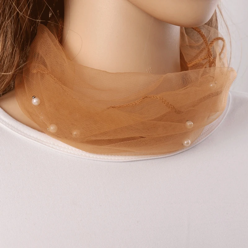 

Spring And Summer Clothing Accessories 1pc Elegant Transparent Women Ladies Scarf Pearl Decor Mesh Necklace Scarf Circle Scarf