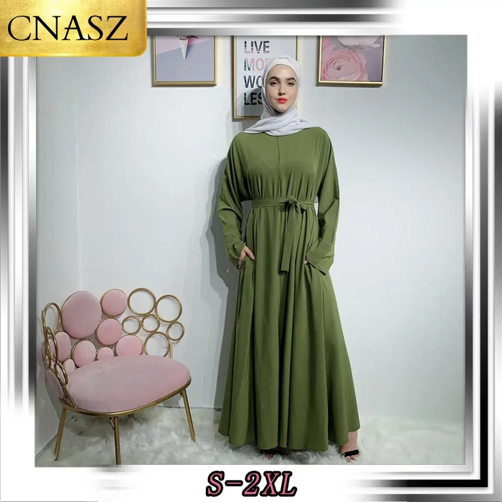 2019 Abaya Дубай модное однотонное классическое мусульманское простое платье для