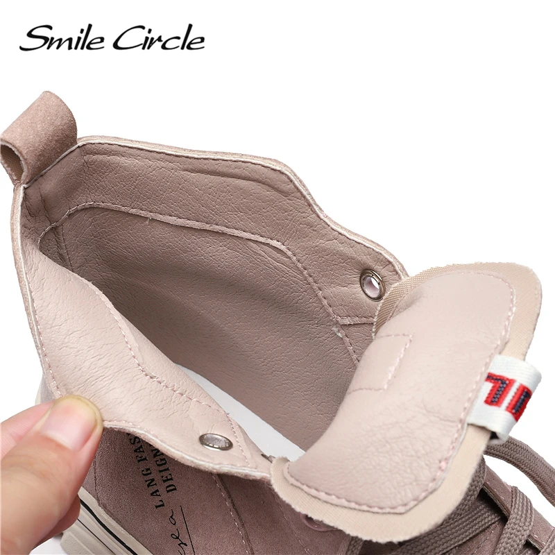 Женские высокие кроссовки Smile Circle повседневные ботинки из натуральной кожи на плоской платформе со