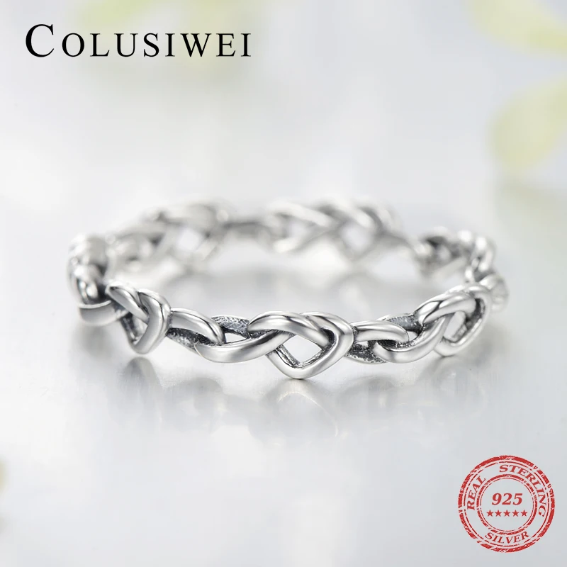 Colusiwei из чистого стерлингового серебра 925 Твист сердце перстни простой модный