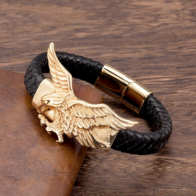 Браслет мужской кожаный из нержавеющей стали с магнитной застежкой - купить по