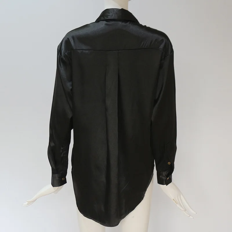 2020 Summer New Women Shirt Casual Solid Color Long Sleeve Loose Double Bag Button Shirt Elegant Temperament Top Blouse Women