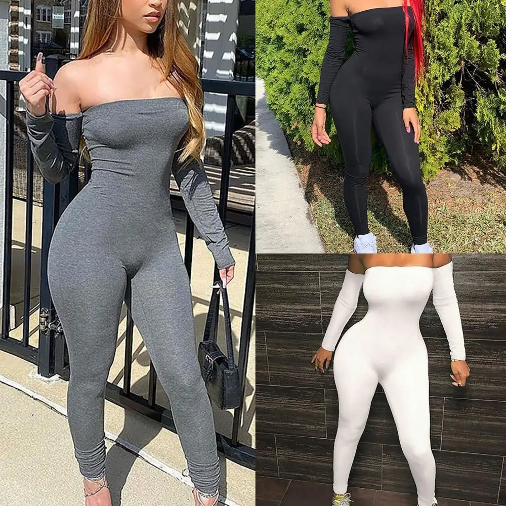 

Women Jumpsuits Sexy Women Long Sleeve Strapless Off Shoulder Bodycon Playsuit Party Jumpsuit Romper Trousers Womens Playsuits
