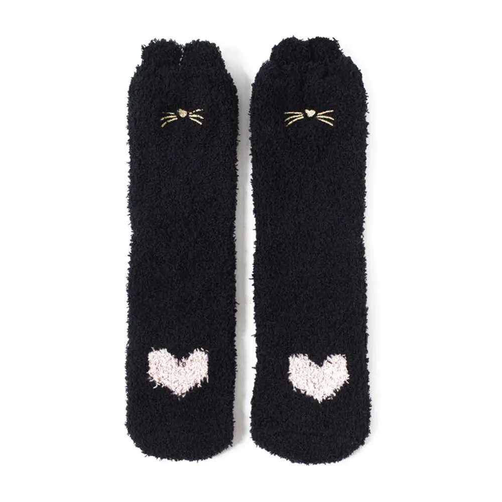 

Embroidery CAT Thickening women cotton Lovely Plush Keep Warm Sleep ladies funny cute Socks Hosiery Autumn Winter
