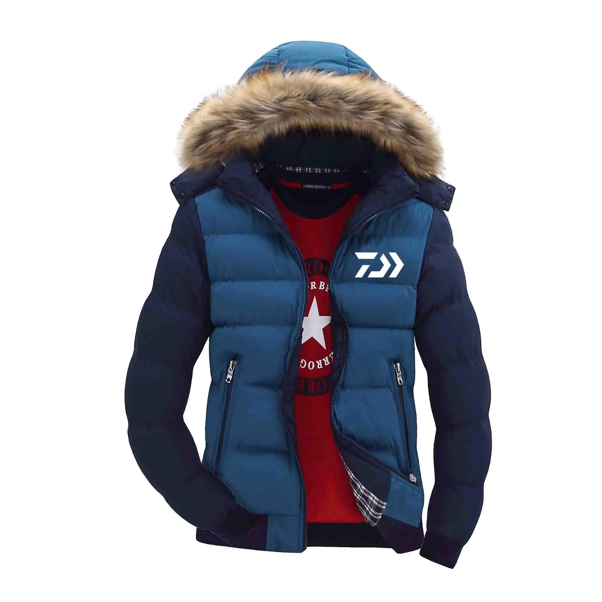 New Men DAIWA Fishing Jacket Coats Thicken Warm Winter Windproof Jackets Outdoor Mens Fishing Down Parka Hooded Outwear Jacket - Цвет: 36