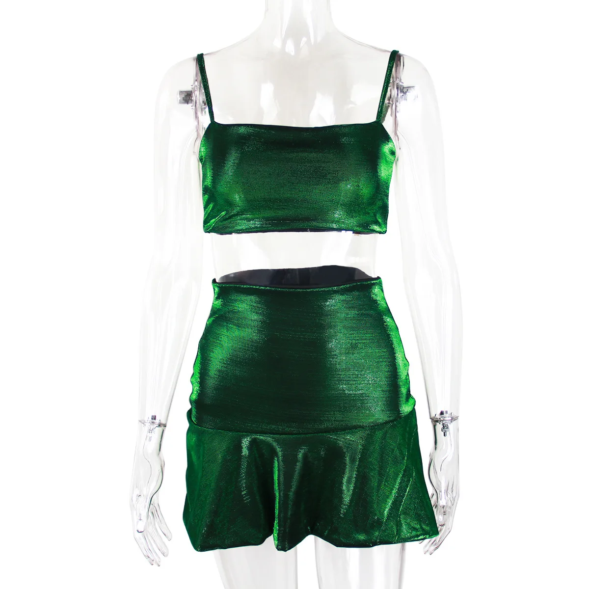 

2021 summer fashion sexy all-match pleated skirt Slim trend gold silk charming party casual sling two-piece female