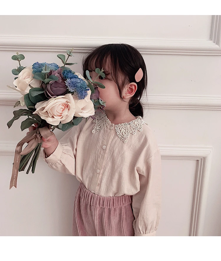 Girl Shirt Long Sleeve New Kids Spring and Autumn Pure Cotton Shirt Baby Lace Turn-collar Top Toddler Kids Blouses Clothing