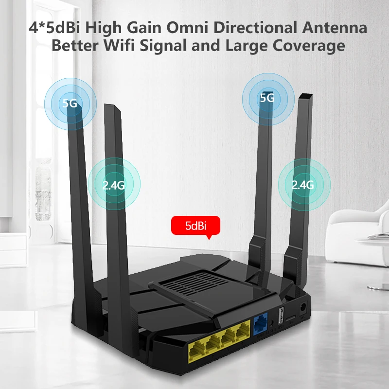 Гигабитные порты WAN и LAN 2 4 ГГц 4*5dBiExternal антенны AC1200 беспроводной маршрутизатор