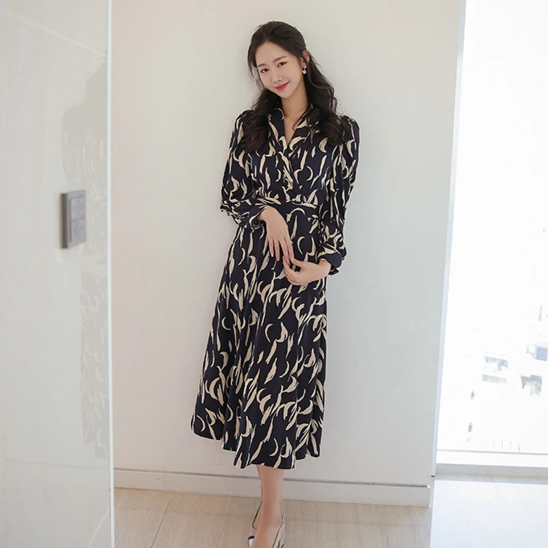 

new arrival comfortable fashion spring autumn work style formal dress temperamental vintage elegant print cute long a-line dress