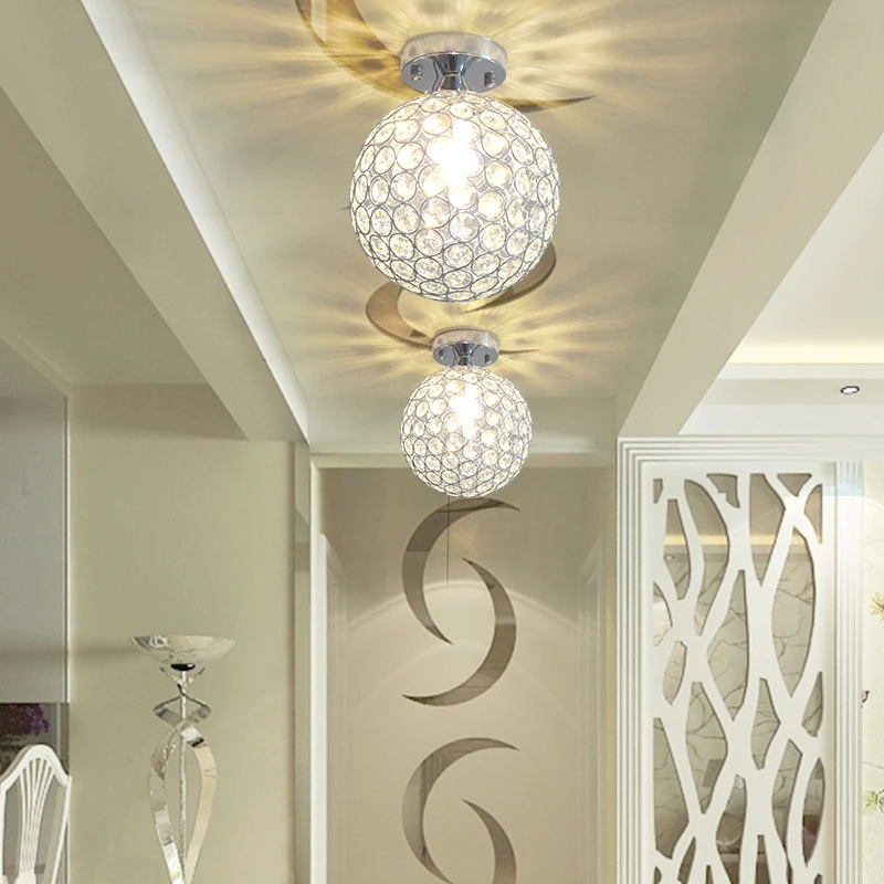 

Modern brief aisle K9 crystal ball E14 LED bulb ceiling lamp home deco bedroom chrome iron ceiling lighting fixture