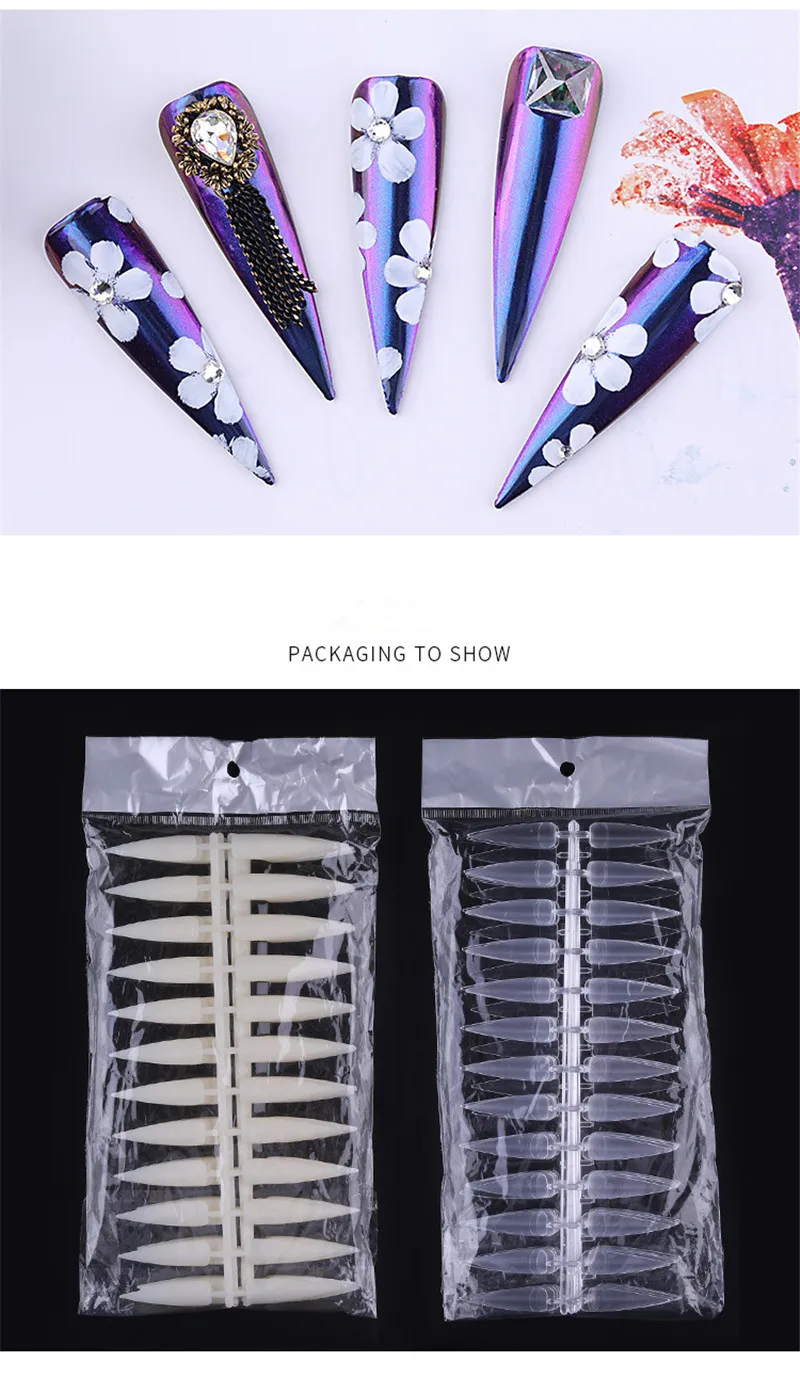 

240pcs Long False Nails Stiletto Acrylic Nail Art False Nail Tip Stiletto French Nail Art Tips Tools H042