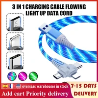 3 in 1 charging cable for xiaomi iphone 11 12 pro flowing light data cord fast charging line with micro usb type c connector