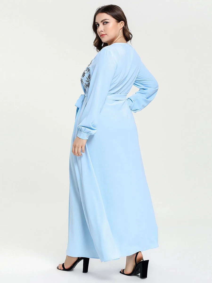 

TUHAO Lady Blue Muslim Robes Vestidos Autumn Women Embroidery Maxi Long Dress Lantern Sleeve Elegant Muslim Dresses LW233
