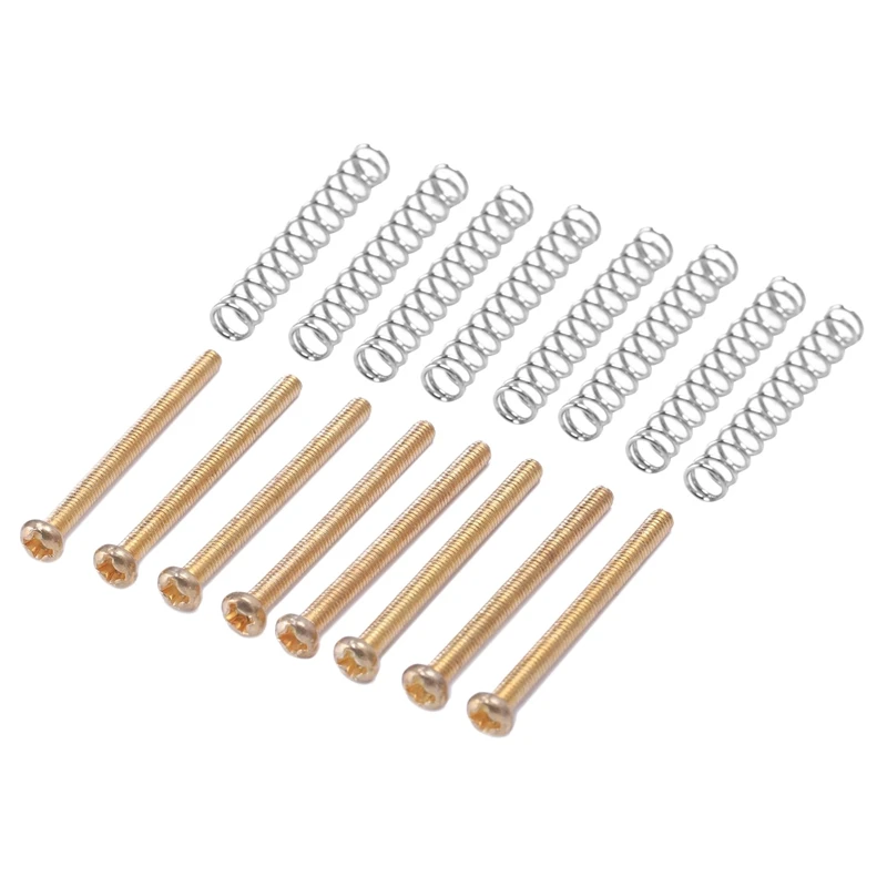 16 Pcs M2.5X32MM Electric Guitar Humbucker Pickups Adjust Height Screw and Spring- Pitch 0.4Mm, 8 Pcs Silver& 8 Pcs Gold