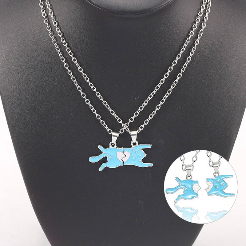 Ожерелье лучших друзей милая синяя подвеска в форме кота и сердца колье-чокер