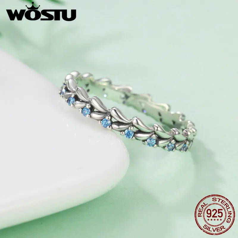 WOSTU подлинное Стерлинговое Серебро 925 пробы стекируемое кольцо пшеничная волна CZ