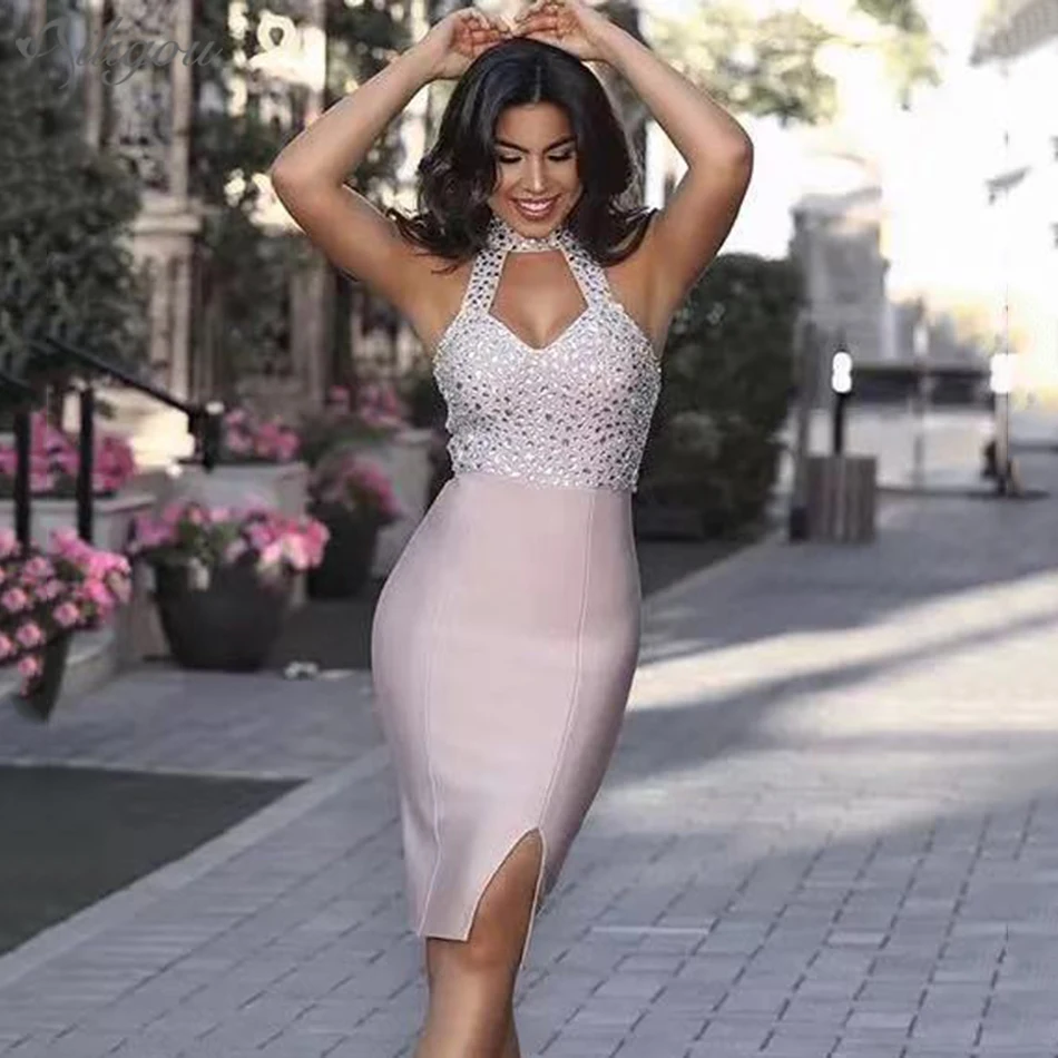 Платье Ailigou2020 женское Бандажное вечерние нее пикантное Облегающее с V образным