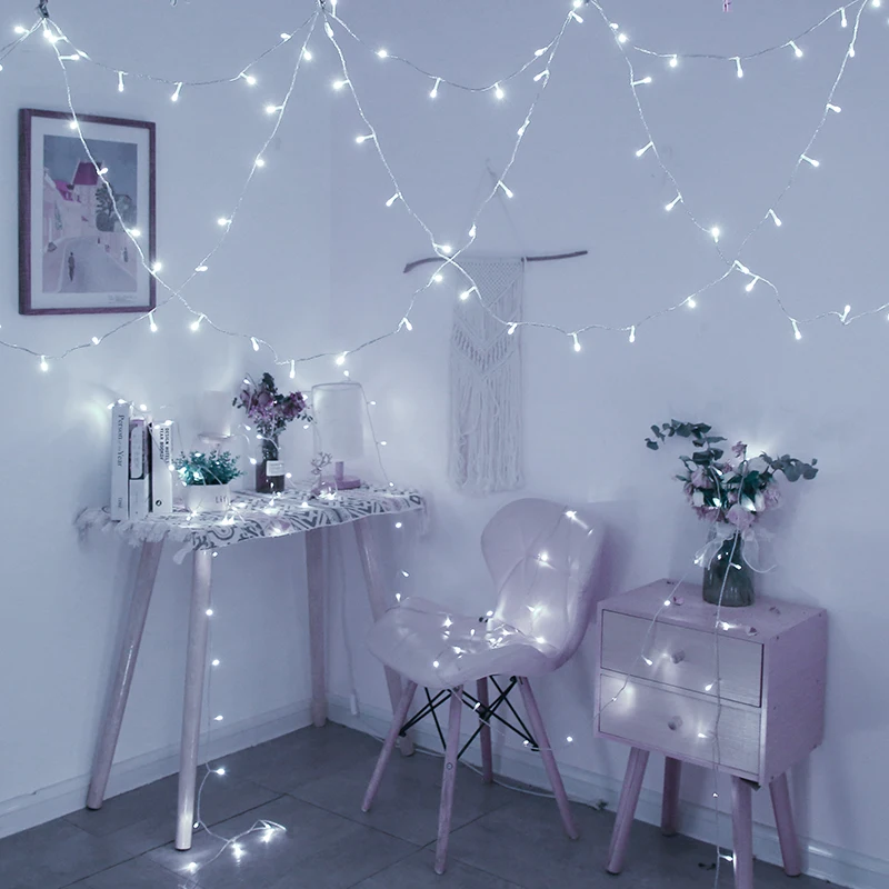 

Led Garland Curtain Lights EU Plug In New Year Decor Christmas Fairy Wreath String Light For Outdoor Navidad Bedroom Decoration