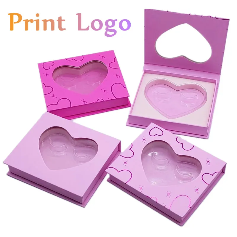 

NEW Wholesale Square False Eyelash Packaging Box Fake 3d Mink Eyelashes Pink Boxes Faux Cils Magnetic Case Heart Shaped Tray