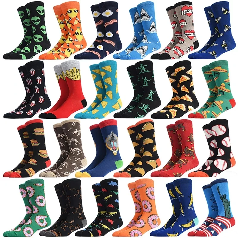 Носки мужские с принтом гамбургеров пиццы суши инопланетянин модные милые носки