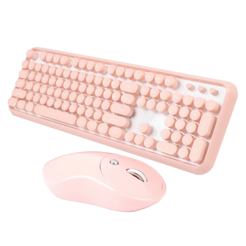 

Беспроводная комбинация клавиатуры и мыши, беспроводная розовая игровая клавиатура 2,4 ГГц с 108 клавишами, подходит для офиса и игр