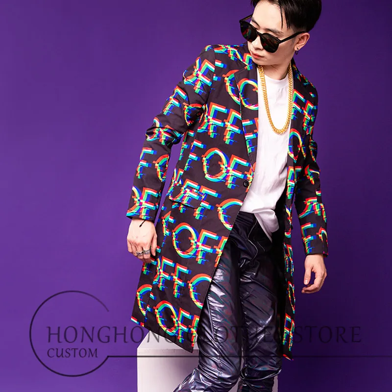 

2020! Original alphabet popular men's jacket medium length suit club trendy men's suit S-6XL!A plus-size singer's costume
