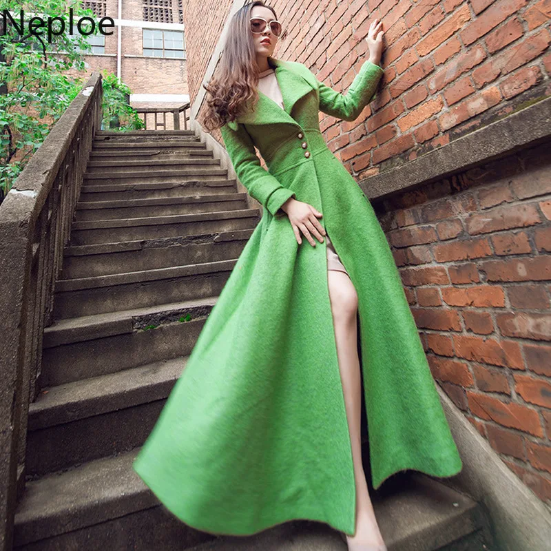 Neploe X-Long, тонкое женское пальто с поясом, однотонное, грациозное, Женское пальто, новинка, осень, модное, с карманами, однобортное, верхняя одежда, 69097