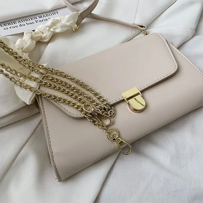 Underarm baguette bag female bag 2021 summer new fashion silk scarf shoulder bag messenger bag chain texture small square bag