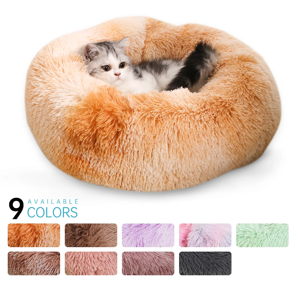 

Round Plush Dog Bed House Dog Mat Winter Warm Sleeping Cats Nest Soft Long Plush Dog Basket Pet Cushion Portable Pets Supplies