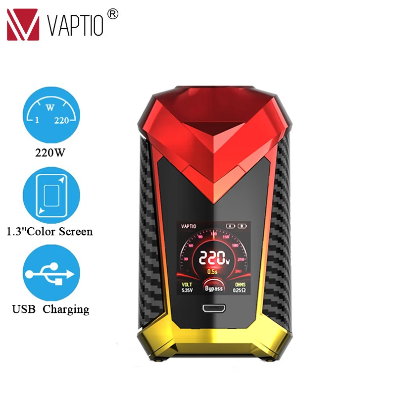 Электронная сигарета vape мод 220 Вт Vaptio супер Кейп бокс 1 3 дюймов дисплей tft экран