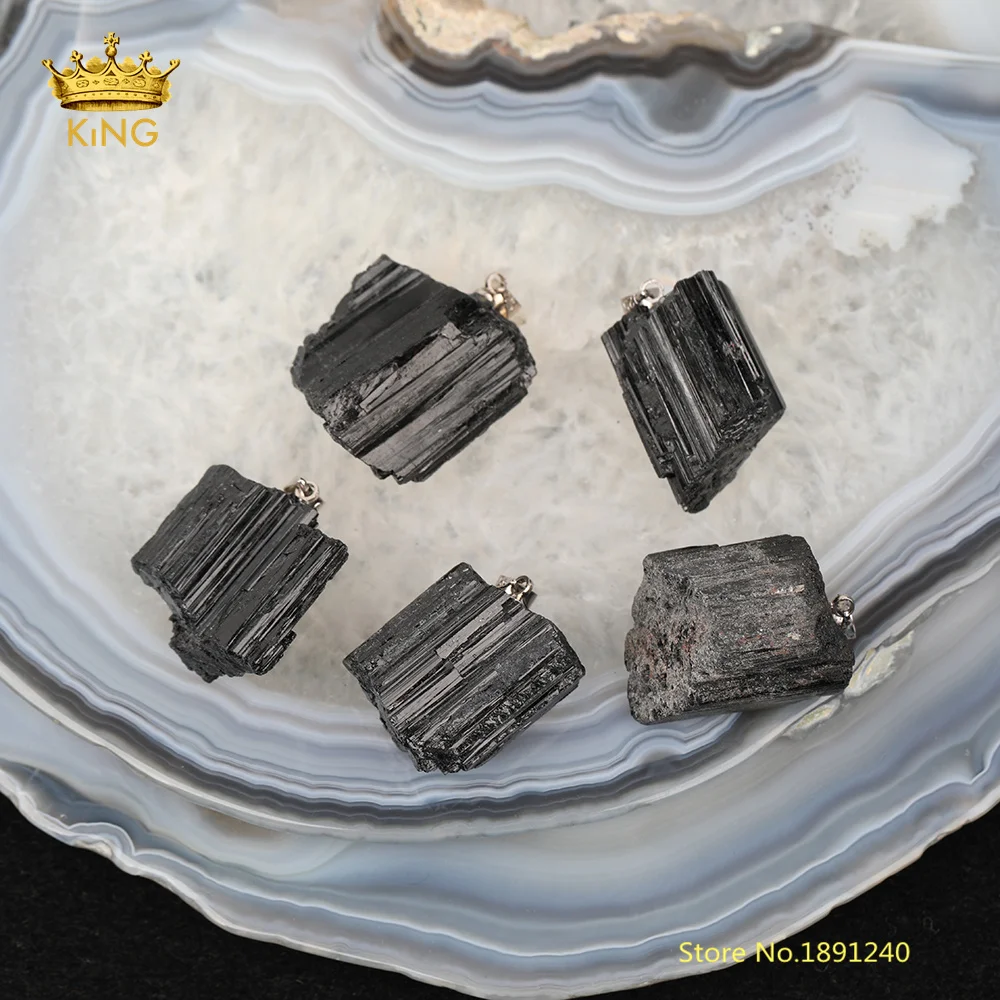 Оптовая продажа Большие Подвески из черного турмалина Nugget 5 шт. для изготовления