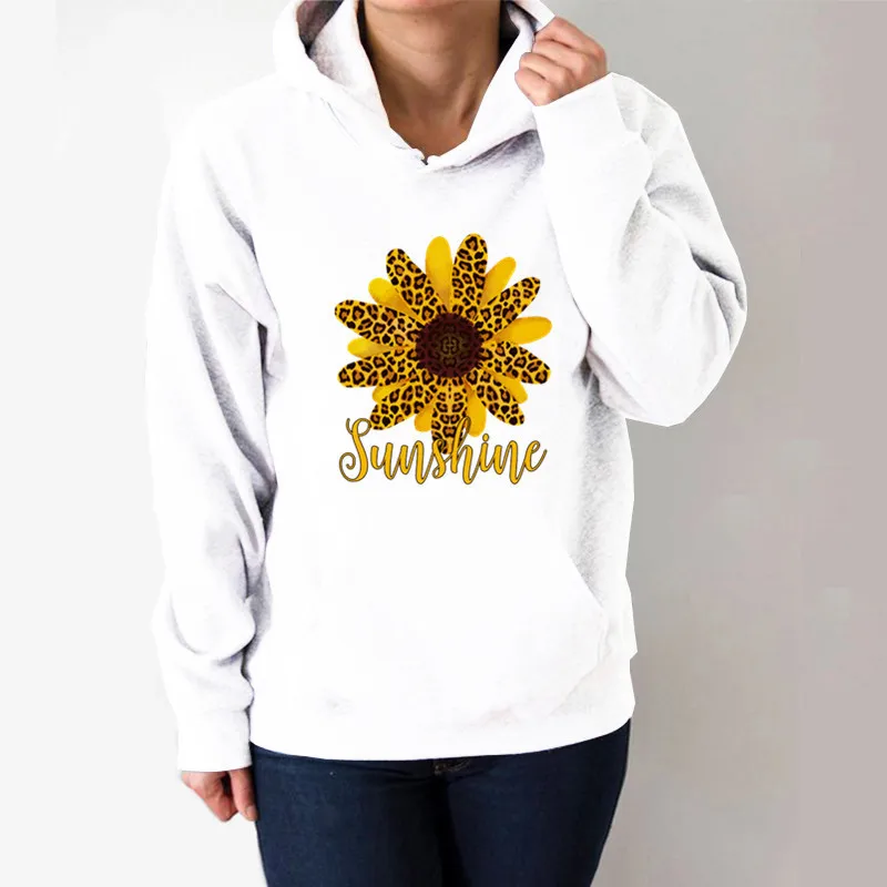 

Leopard Sunflower Printed Hoodies Women Fleece Long Sleeve Loose Sweatshirt with Hat Girls Women Hoodie Pullovers Winter