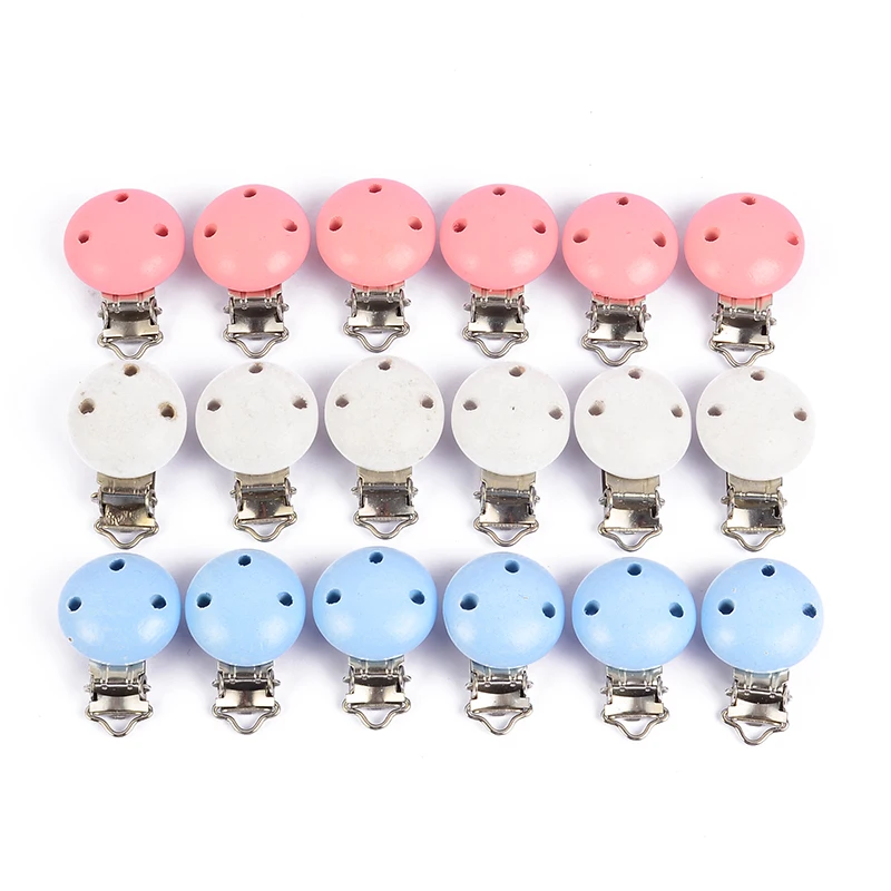 10Pcs/Lot 3 Colors Round Wood Pacifier Clip Baby Teething Bead Clip Accessories for DIY Pacifier Chain Tool Wholesale