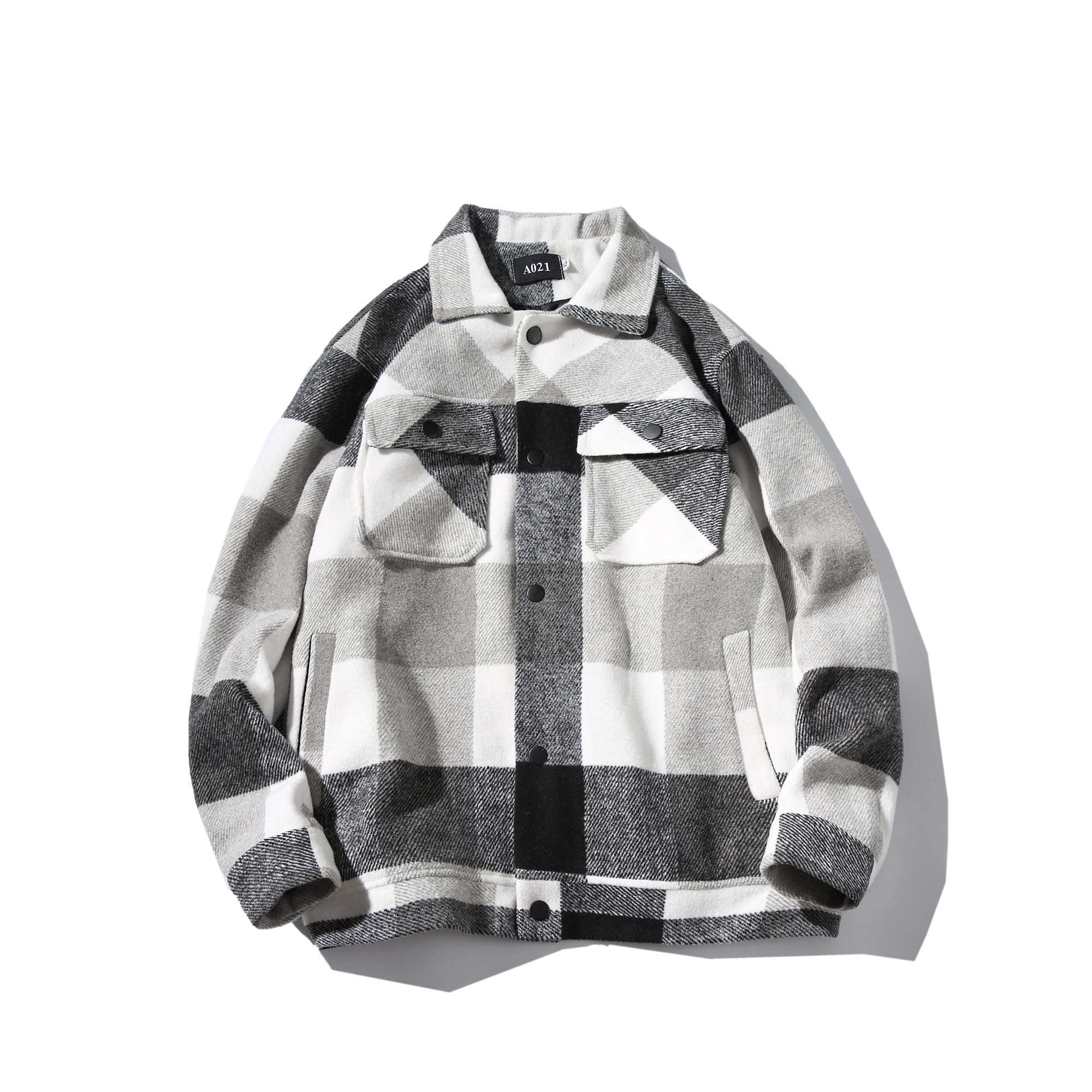 

Mens Winter Woollen Coat Plaid Jackets Fashion Outerwear Warm Men Casual Jacket Stereoscopic Patch pocket Coat Plus Size M-5XL